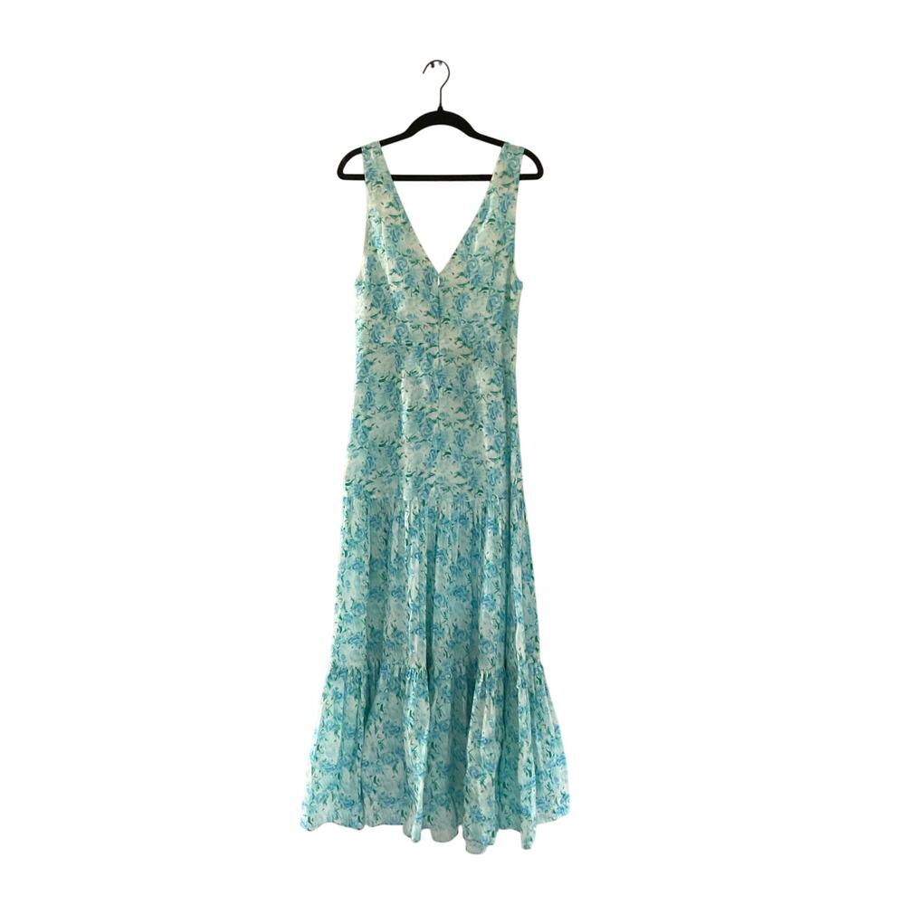 RIXO London Carrie linen and silk maxi Floral blue white dress sz XS